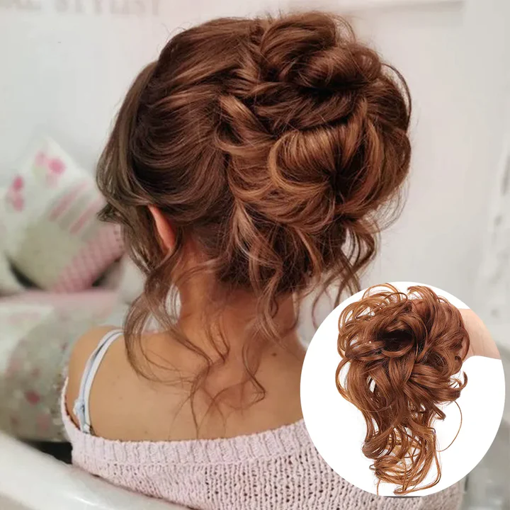 Messy Curly Hair Bun Scrunchie Extensions