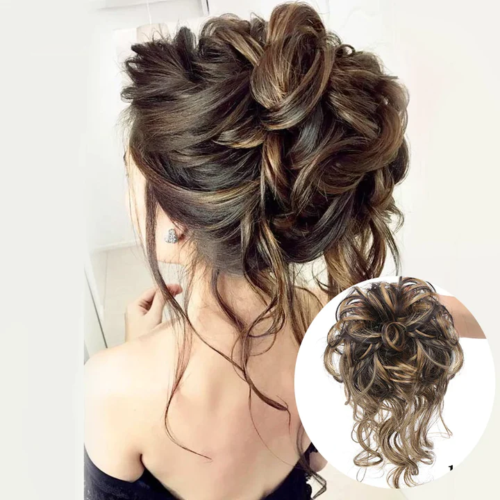 Messy Curly Hair Bun Scrunchie Extensions