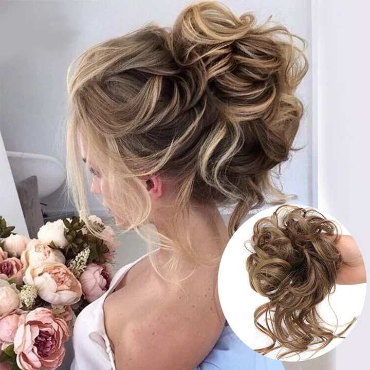 Messy Curly Hair Bun Scrunchie Extensions