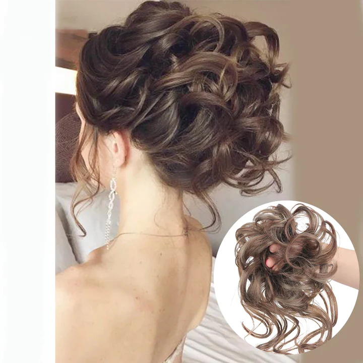 Messy Curly Hair Bun Scrunchie Extensions