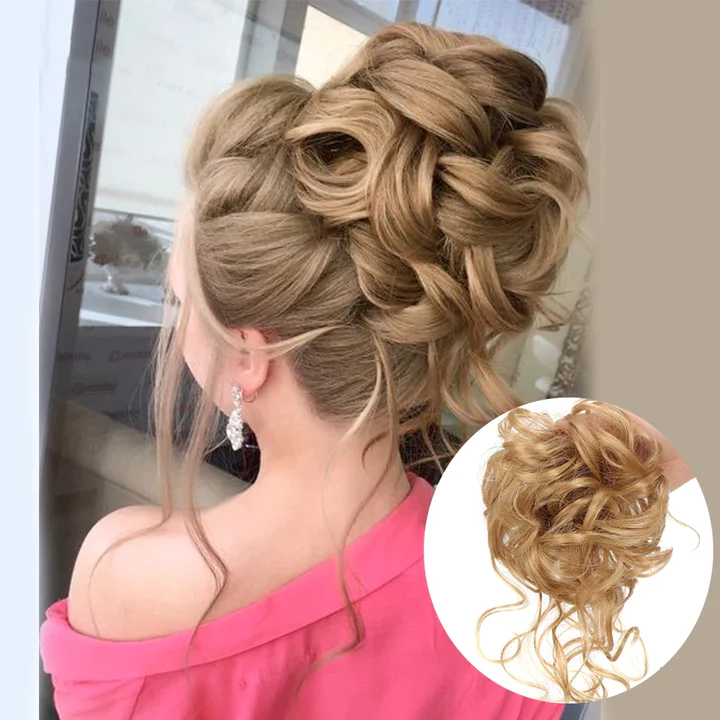 Messy Curly Hair Bun Scrunchie Extensions