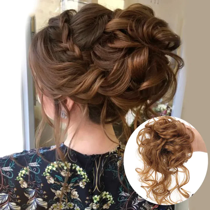 Messy Curly Hair Bun Scrunchie Extensions