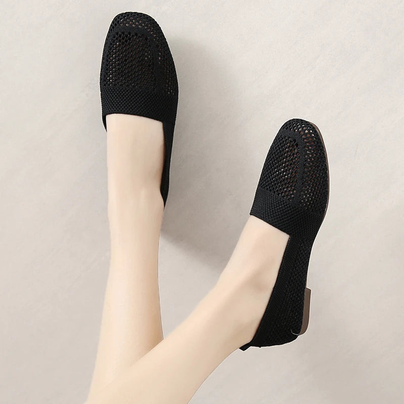 Women's Knitted Flat Shoes - Breathable Walking Shoes