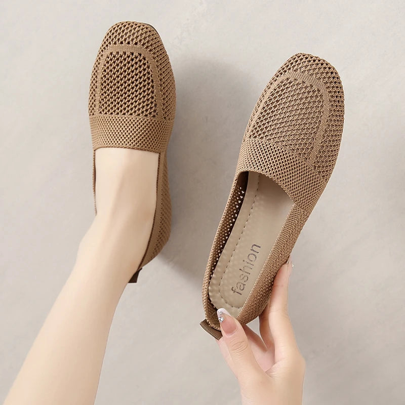 Women's Knitted Flat Shoes - Breathable Walking Shoes