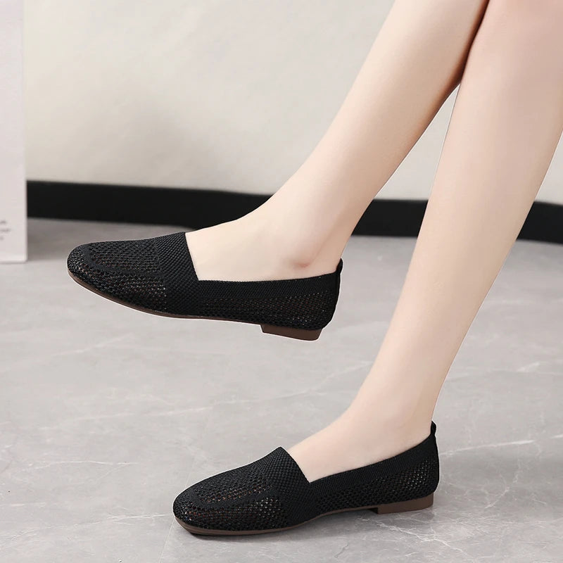 Women's Knitted Flat Shoes - Breathable Walking Shoes