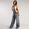 Rugged Camouflage Plunge Denim Overalls