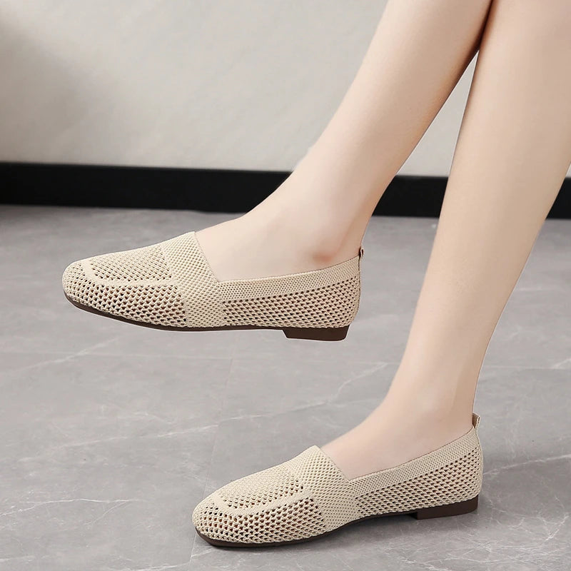 Women's Knitted Flat Shoes - Breathable Walking Shoes