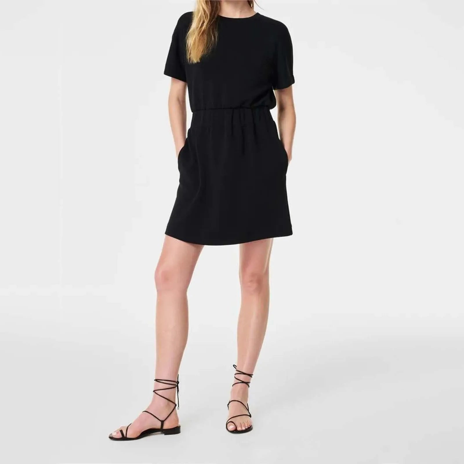 Cinched Pattern T Shirt Dress With Pockets