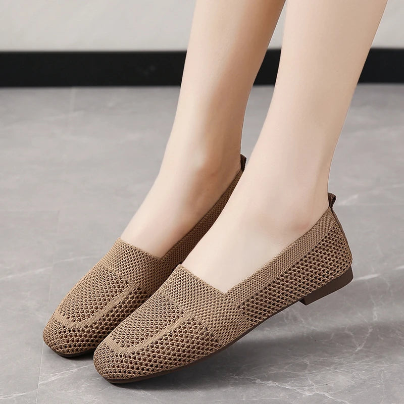 Women's Knitted Flat Shoes - Breathable Walking Shoes